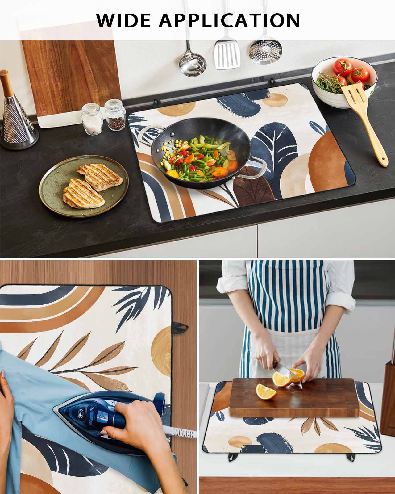 nqOlkjepod Large Induction Cooktop Protector Mat 36"x21", Bohemian Stove Top Covers for Electric Stove, Boho Botanical Palm Leaf Abstract Geometric Stove Burner Cover Mats, Glass Top Stove Cover