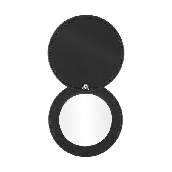 1 Pc Women Rotating Circle Makeup Mirror for Travel Vacation Beauty Parlor Black PU Stainless Steel