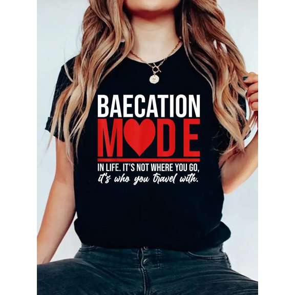 Cute Couples Trip Matching Vacation Baecation Vibes Gifts T-Shirt Small Women's Men's Graphic Tee Casual Tops