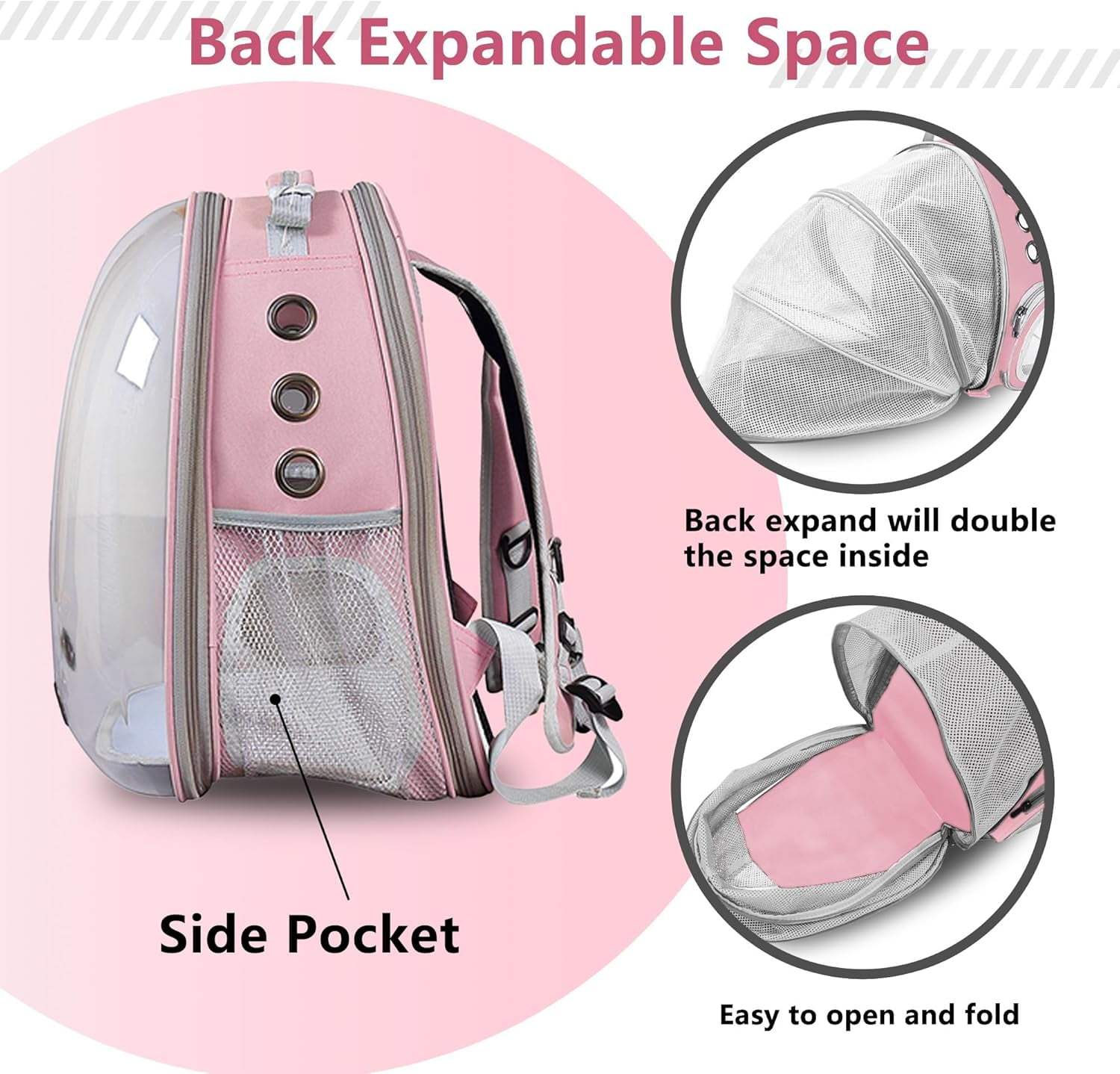 DENZUS Bubble Expandable & Foldable Cat Backpack Carrier, Breathable Pet Backpack for Large Cats, Designed for Hiking, Travelling, Camping