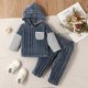 thumbnail image 3 of Gibobby Conjunto para bebé niña Conjuntos de pantalones de color sólido con capucha y estampado de rayas de manga larga para bebés y niños pequeños(Marina,6-9 Meses), 3 of 5