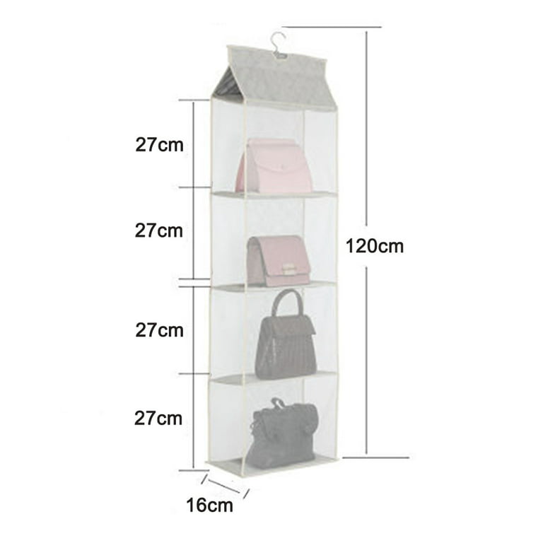 KEEPJOY Closet Purse Organizer, Hanging Handbag Organizer for Closet with 4 Large Heavy-Duty Mesh Shelves Handbag Storage Bag Detachable Design