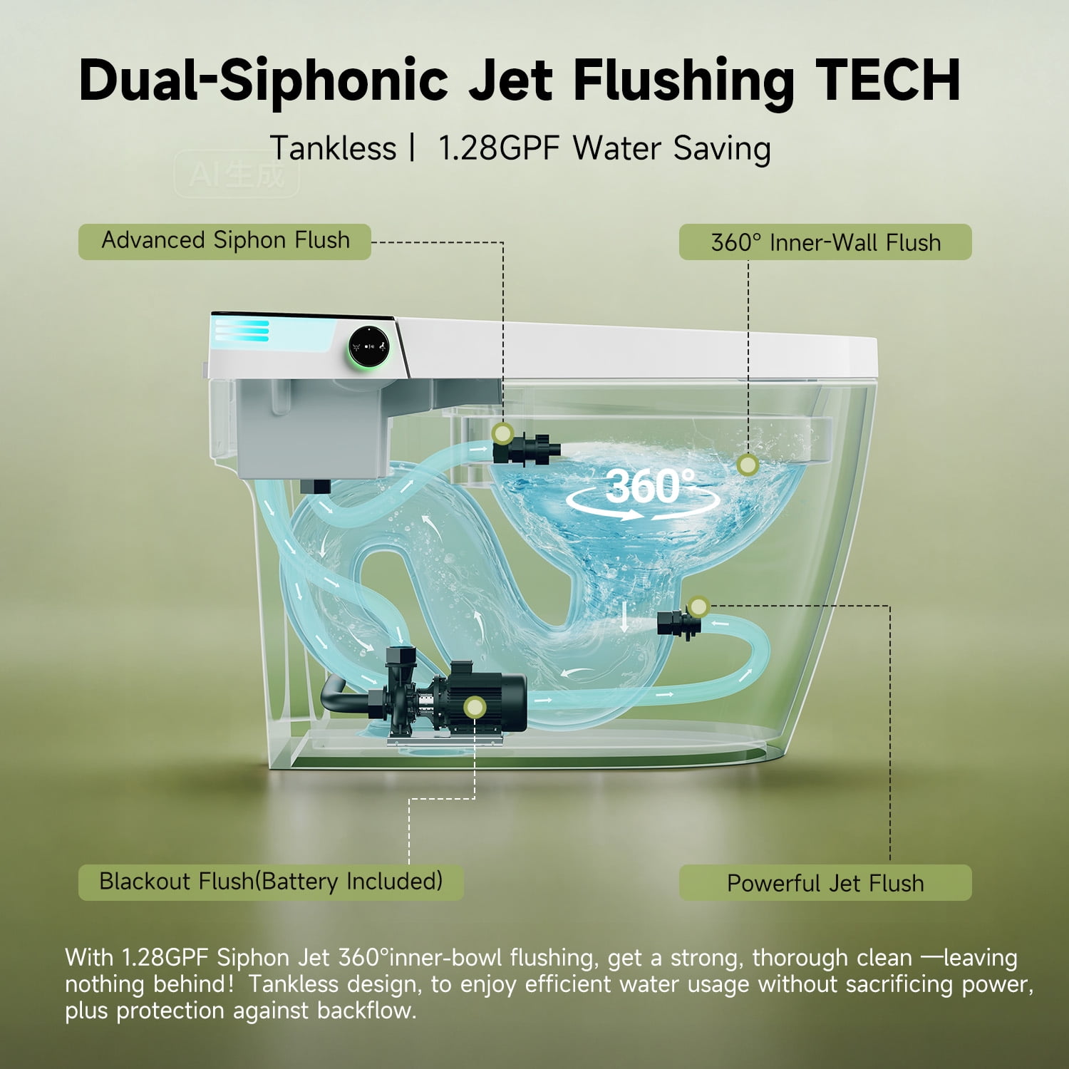 BCANHOME Smart Toilet with Built-in Bidet,One-piece Toilet with Tankless Bidet,Auto Open Lid, Soft-closing Heat Seat, 1.28 Gallons Auto Flush, Warm Dryer, Remote Control