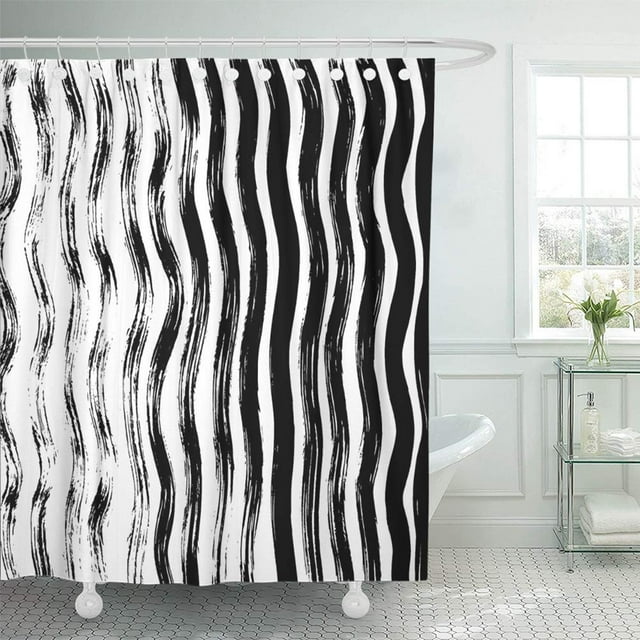 Cortinas de ducha ABPHQTO Rayas de tinta Patrón de cebra Blanco y negro 152x180 cm
