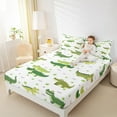 thumbnail image 4 of Homewish Cartoon Crocodile Twin Sheet Sets,Wild Animal Twin Fitted Sheet,Green White Flat Sheet For Boys Kids,Luxury Bedroom Decor,3-Piece, 4 of 7