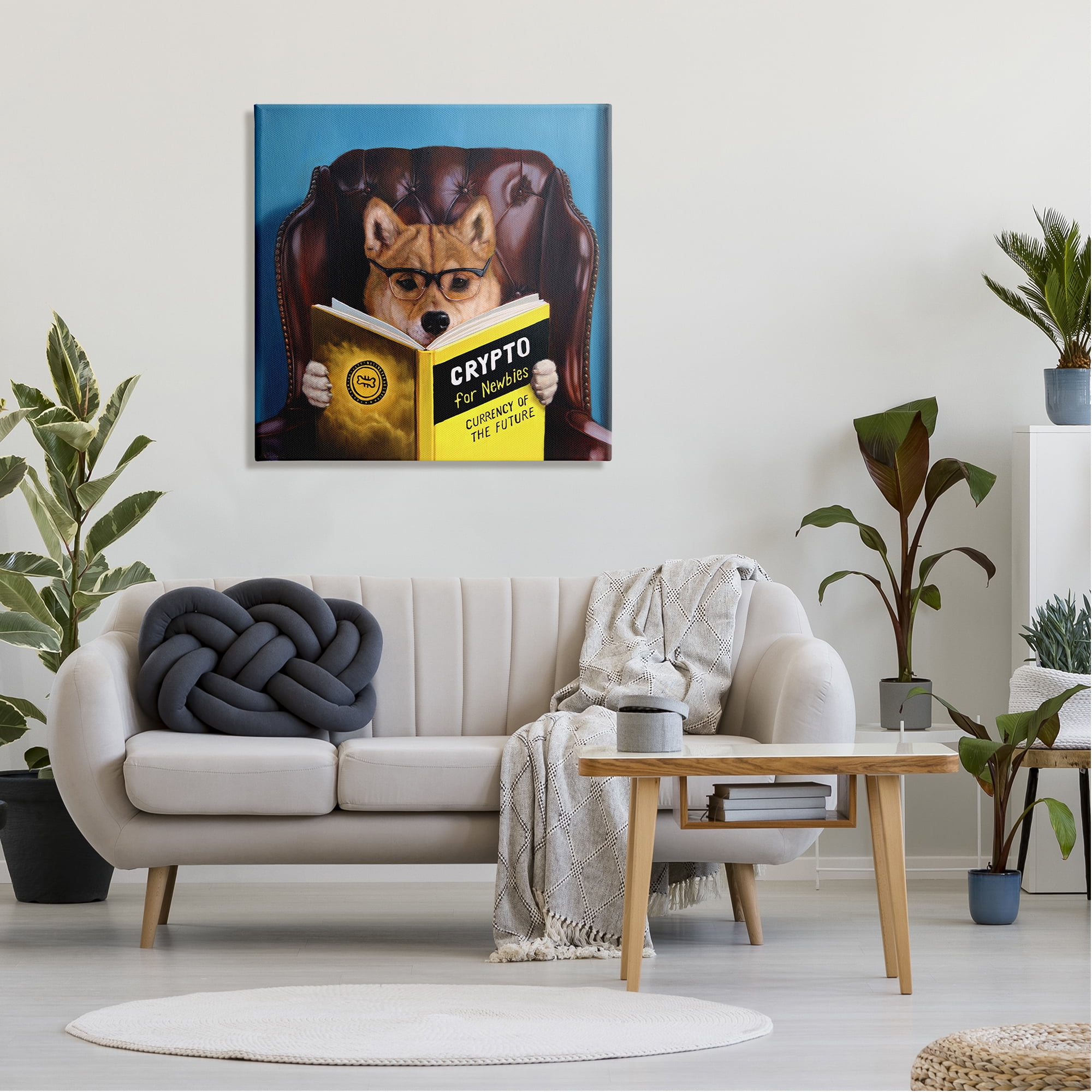Stupell Industries Crypto For Newbies Funny Dog Reading Book Armchair  Painting Gallery Wrapped Canvas Print Wall Art, Design by Lucia Heffernan