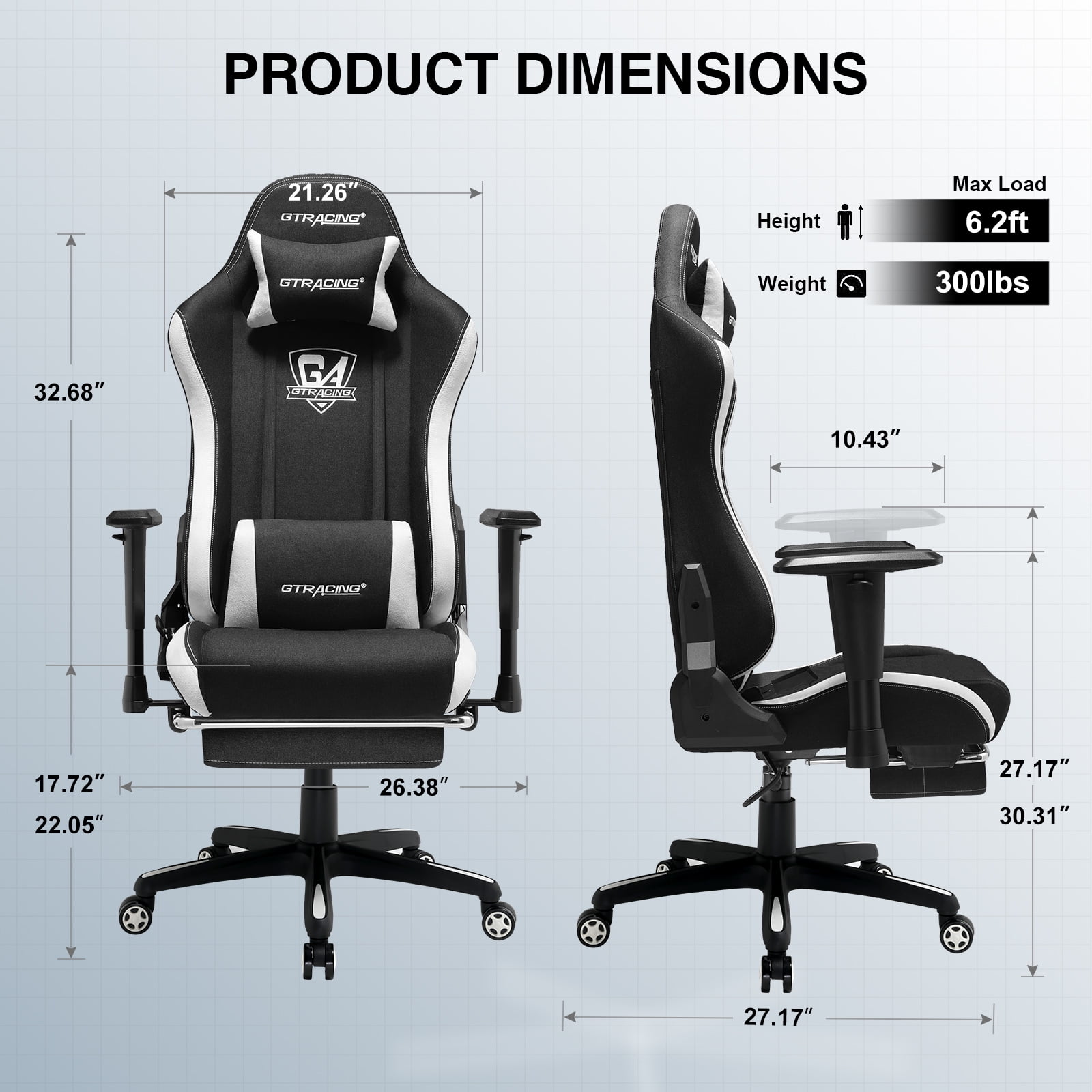 GTRACING Ergonomic PC Racing Computer Chair, Adjustable