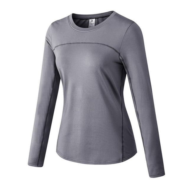 sous-Vêtements Thermiques d'Automne pour Femmes, Couche de Base à Col Rond, Manches Longues Froides, Haut Serré et Chaud, Entraînement Physique, Course, Yoga, Entraînement, Gris TG