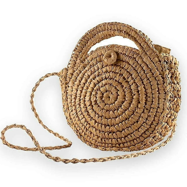 Round Straw Crossbody Beach Bag - Summer Straw Cross Body Handbag Bags With Zipper For Ladies