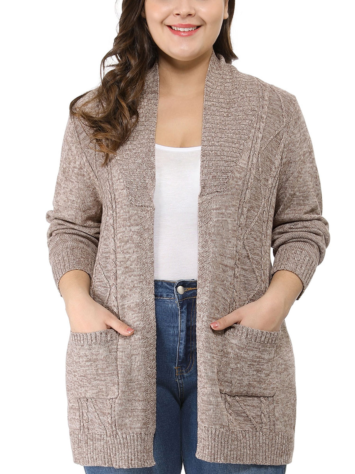 Unique Bargains - Women's Plus Size Two Pockets Open Front Sweater ...