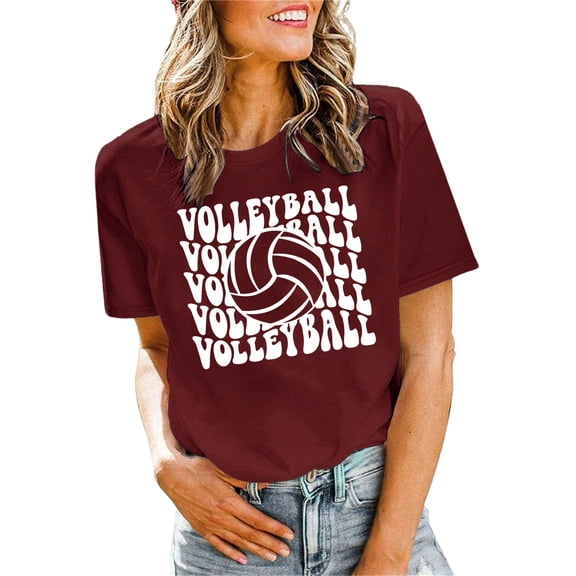 Women's T Shirts Short Sleeve Tees Volleyball Graphic Printed Casual Shirts Crew Neck T-Shirt Tops