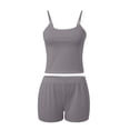 thumbnail image 4 of Womens Short Pajama Set Ribbed Knit Cami Top and Boxer Shorts Pajamas Cute Pj Sets(Grey,S), 4 of 6