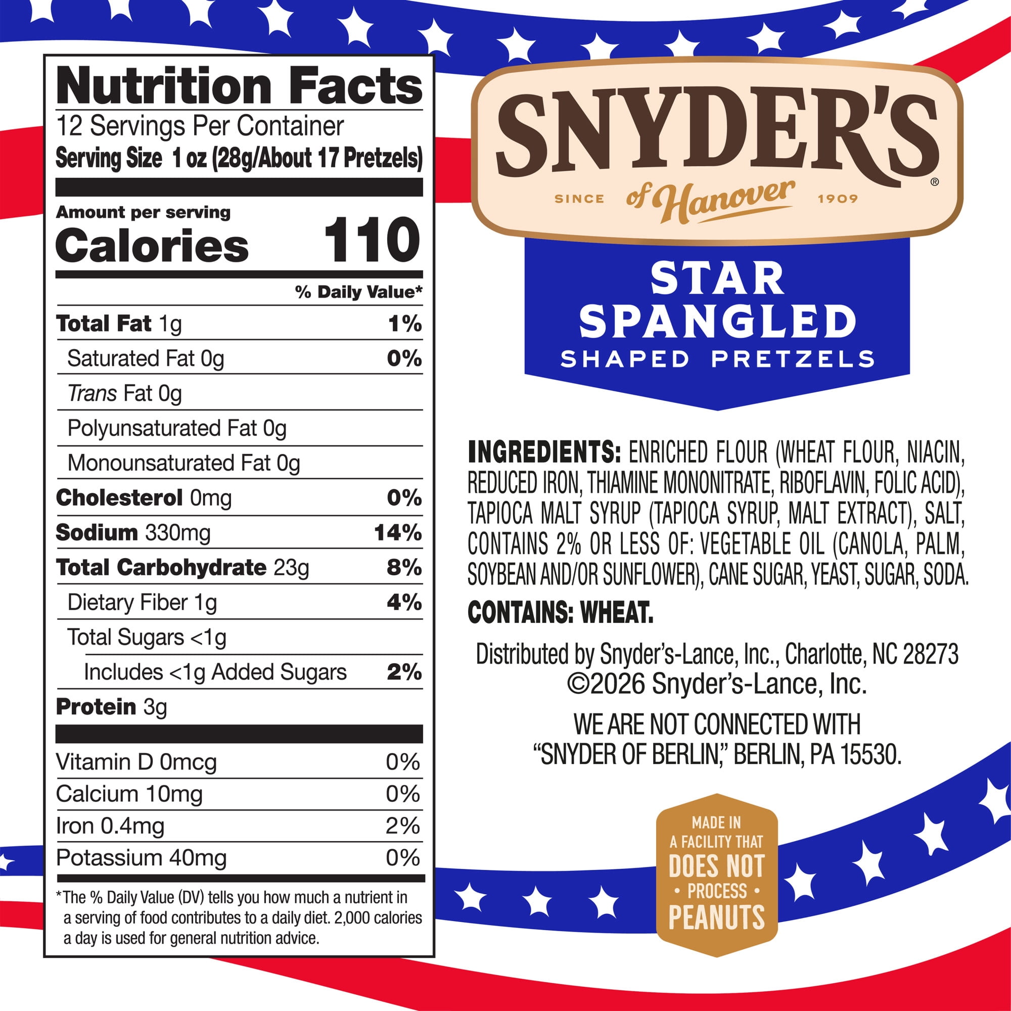 Snyder's of Hanover Star Spangled Pretzels, 12 oz Bag