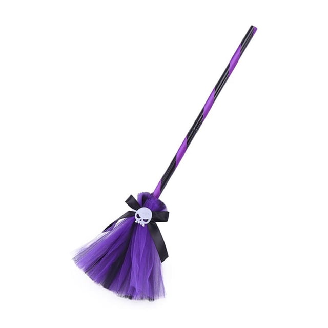 Gupgi 29.5'' Halloween Witch Broom, Girls Cosplay Props Ribbons Skeleton Contrast Color Broomstick