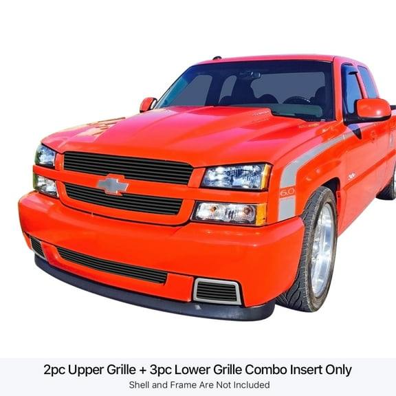 2003-2006 Chevy Silverado 1500 Ss Stainless Steel Black Powder Coated Finish 8X6 Horizontal Billet Black Stainless Steel Billet Grille