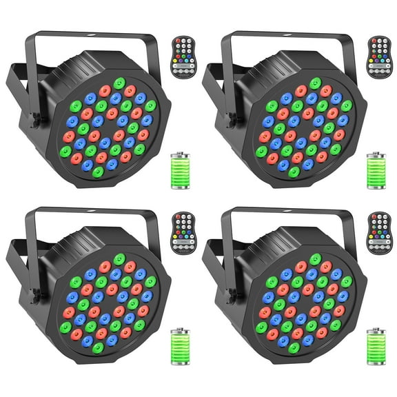 4-Pack Rechargeable Stage Lights 36 RGB LED DJ Par Lights - Sound Activation & Remote & DMX512 for Birthday Christmas Wedding