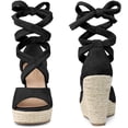 thumbnail image 2 of Alpargatas con cordones Cuñas Sandalias de tacón para mujer Negro 37, 2 of 6