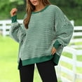 thumbnail image 2 of Sweaters For Women Oversized Knit Striped Long Sleeve Crewneck Casual Loose Pullover Tops Khaki L Womens Sweaters, 2 of 6