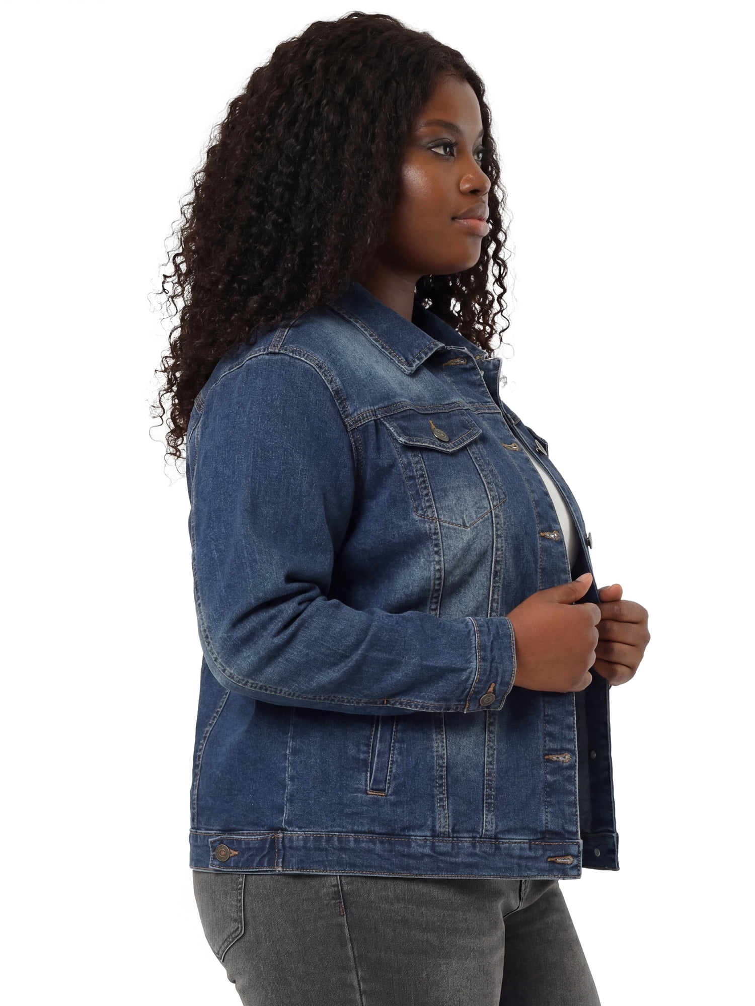 DARING DIVA Women's Plus Size Long Sleeve Button Front Washed Denim Jacket 6X Blue