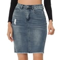 thumbnail image 1 of Falda Vaquera Midi Básica Desgastada De Cintura Alta Con Dobladillo Rasgado Y Lavado Para Mujer Gris Azulado XL, 1 of 5