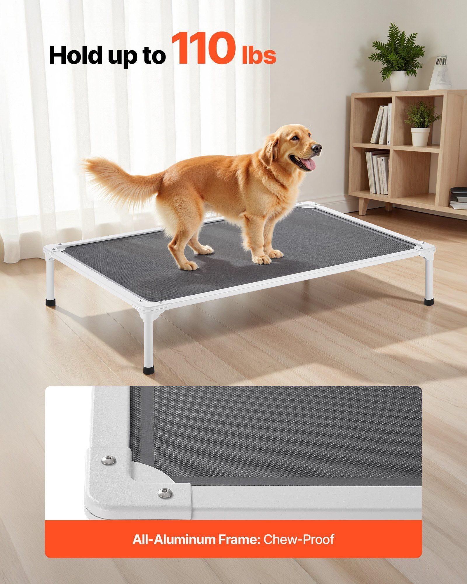 Elevated Dog Bed for Large Dogs Portable Raised Cot with Aluminum Frame Breathable Mesh Indoor Outdoor Cooling Hammock XL Gray