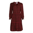thumbnail image 5 of Blu White Blu Women's Smocked Shoulder Plaid Dress, 5 of 5