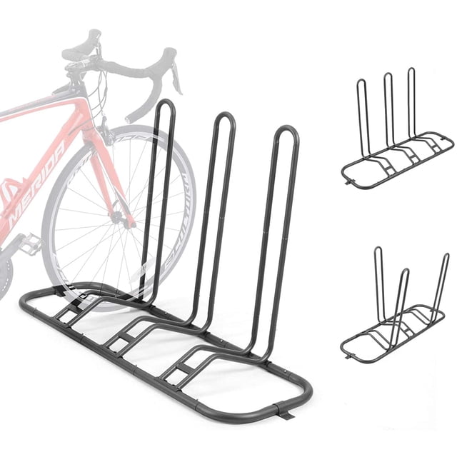 Bike Rack Floor Parking Stand for 3 Bikes, Adjustable Dual Purposes Bike Storage Holder for Garage, 2 Extra Floor Brackets Available, Indoor and Outdoor Use