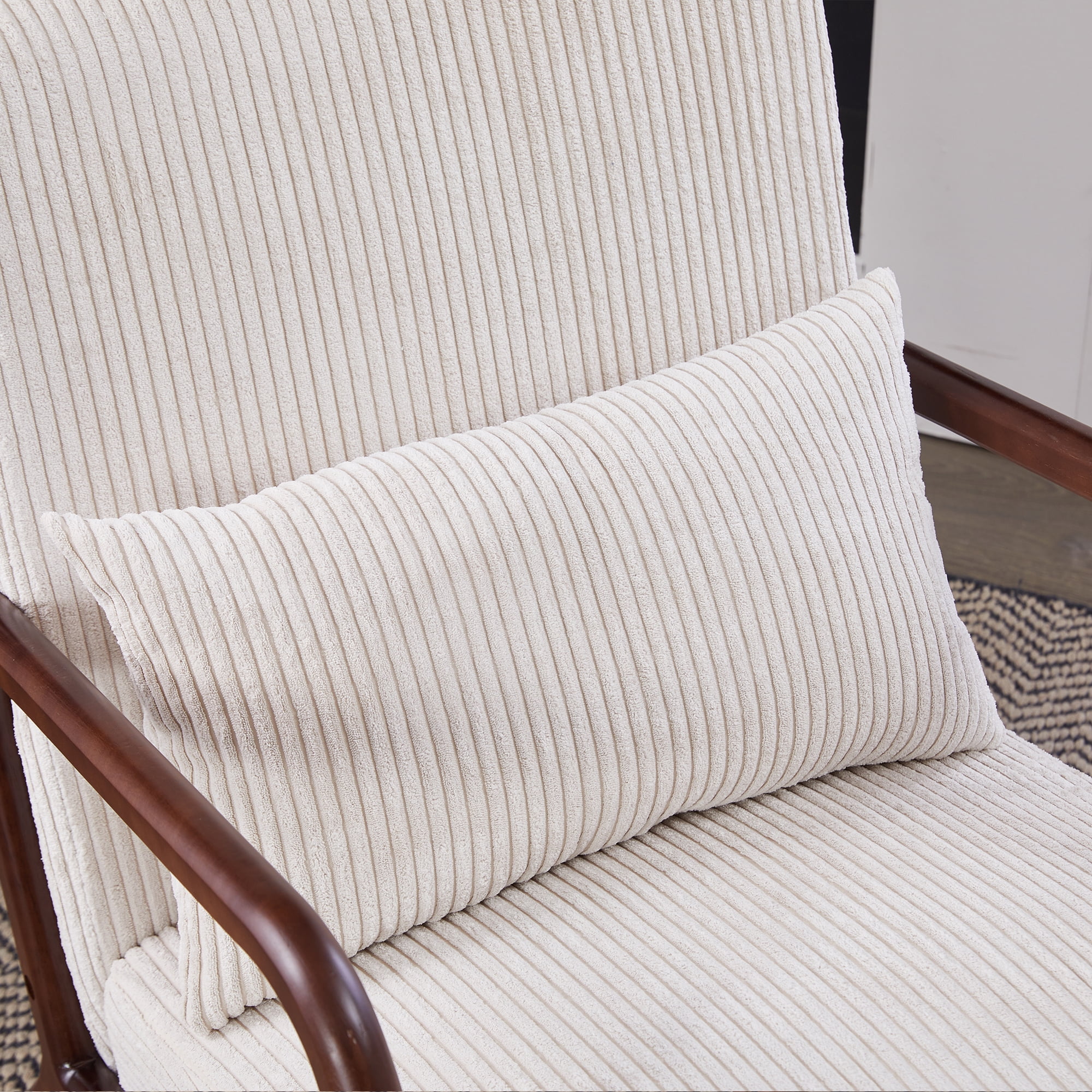 Leumius Modern Arm Chair Upholstered Reading Accent Chair with Pillow & Solid Wood Frame for Living Room Bedroom,Beige