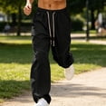 thumbnail image 4 of Bxsruta Mens Loose Fit Joggers Drawstring Waist Athletic Pants Casual Streetwear Wide Leg Trousers, 4 of 8