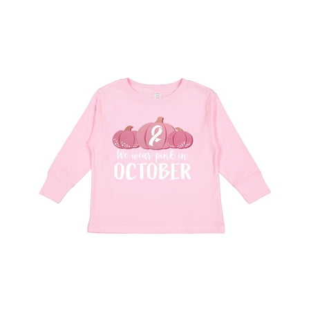 

Inktastic In October We Wear Pink Pumpkins with White Ribbon Gift Toddler Boy or Toddler Girl Long Sleeve T-Shirt