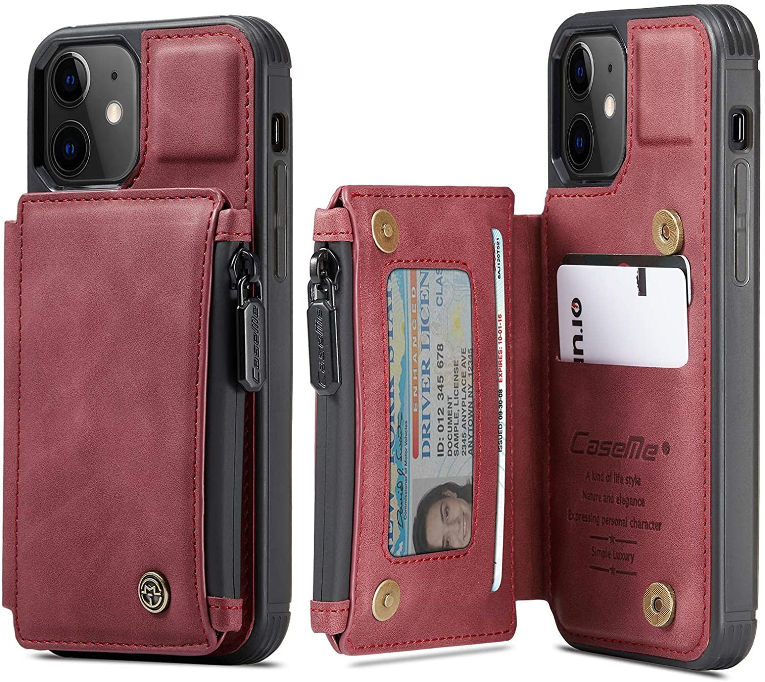 For Iphone 12 12 Pro Max 12 Mini Leather Zipper Wallet Case Double Magnetic Clasp And Shockproof Cover For Men Women Iphone 12 Red Iphone 12 6 1 Walmart Com