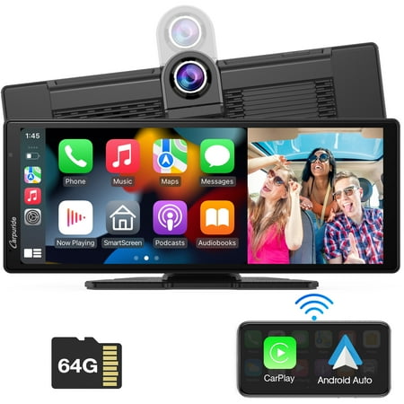 Carpuride W903 Portable Wireless Carplay & Android Auto with Dash Cam - 9.3" HD IPS Screen, 4K Front Camera
