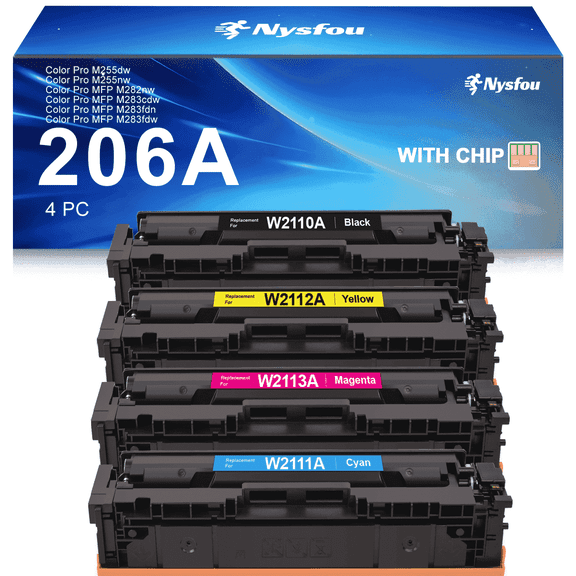 206A Toner Cartridges Compatible for HP 206A 206X W2110A for Laserjet Pro MFP M283fdw M283cdw M255dw Printer (Black Cyan Magenta Yellow, 4 Pack)