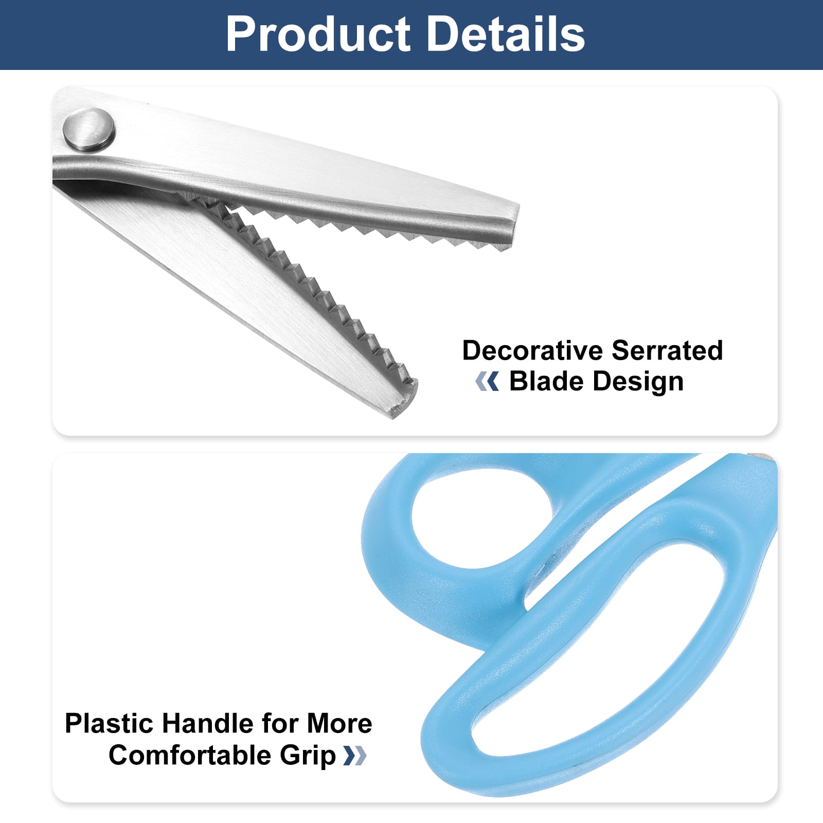 Uxcell 2pcs Sewing Scissors Serrated Tailor Scissors Stainless Steel Shears for Fabric Cutting Embroidery Sewing Handcraft DIY Tool Blue