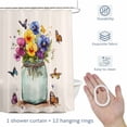 thumbnail image 4 of Independence Day Shower Curtain for Bathroom, Vintage Flower Butterfly Linen Texture Waterproof Cloth Fabric Bathroom Accessories Set with 12 Rust Proof Plastic Hooks, 66"x72", 4 of 9