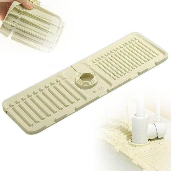 Kitchen Silicone Sink Mat, 2024 New Silicone Draining Mat Faucet, Silicone Faucet Handle Drip Catcher Tray Mat, Drying Mat for Kitchen Counter Bathroom Kitchen Sink Splash Guard (Gray, Medium)