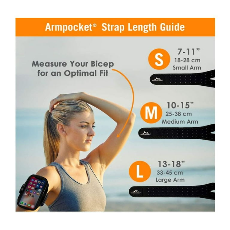 Armpocket X Sweat/Weather Proof Phone Armband, Black, Medium Strap