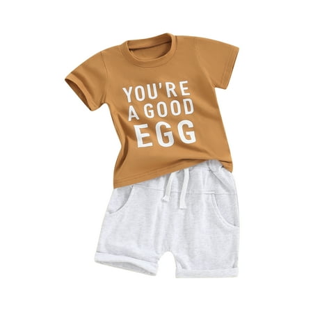

Mioliknya Baby Boy Easter Outfit Short Sleeve Letters Print T-shirt Shorts