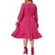 thumbnail image 3 of Agnes Orinda Vestido Midi de Talla Grande con Cintura de Smock y Puntos Suizos de 3/4 de Manga 1X Rosa Fucsia, 3 of 6