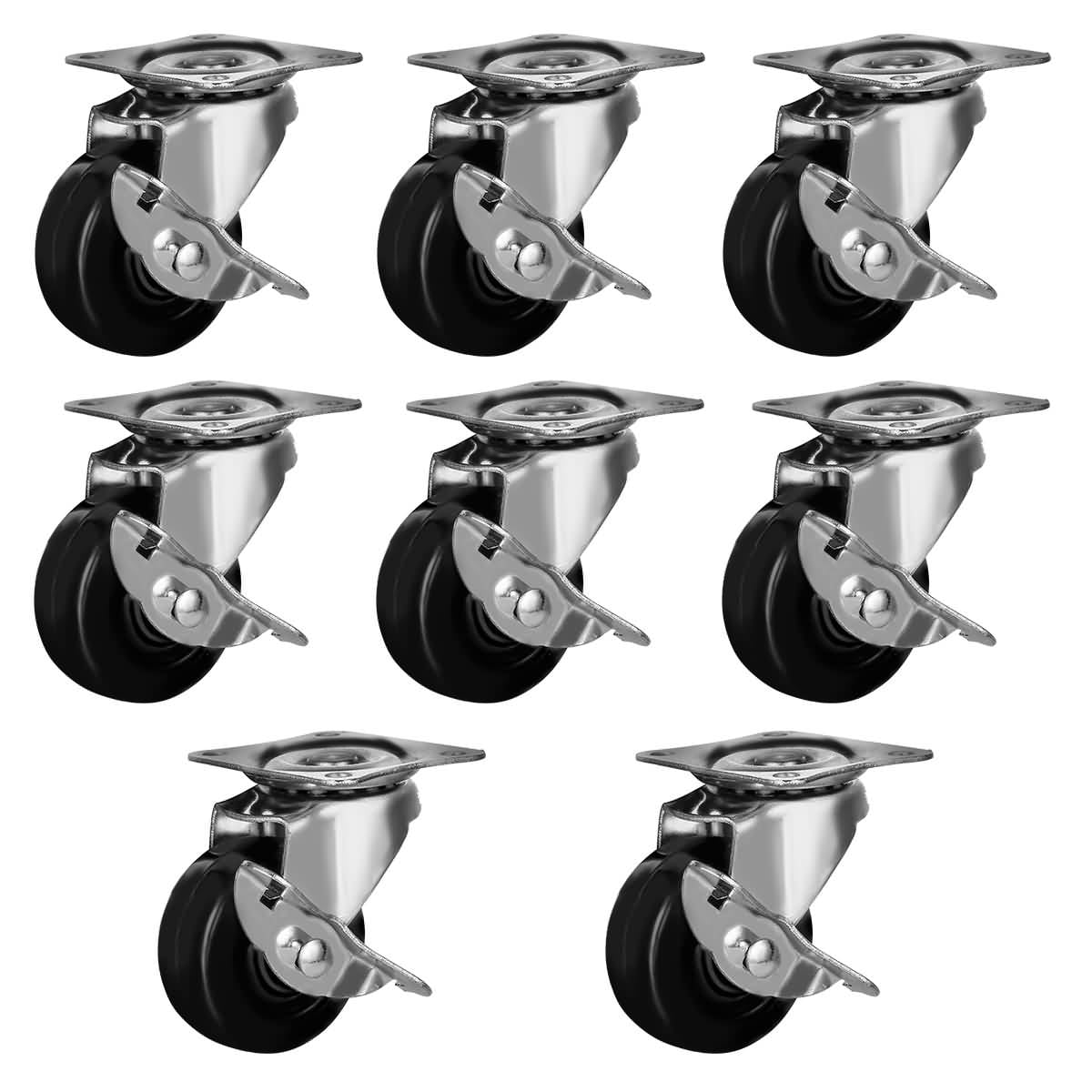 8 PK 2" Swivel Caster Wheels Hard Rubber Base with Top Plate & Bearing 