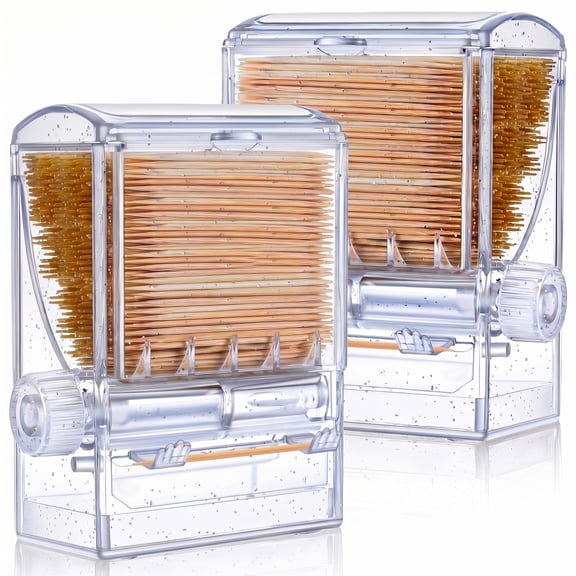 BlinkLLX 1 Pieces Toothpick Dispenser Creative Clear Knob Switch Acrylic Toothpick Holder Automatic Box for Table Kitchen Home Restaurant Party