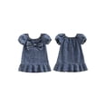 thumbnail image 2 of BemeyourBBs Toddler Baby Girl Denim Dress Puff Short Sleeve Front Bow Summer Princess Dress Cute Ruffle Square Neck A-line Party Jean Dress Clothes, 2 of 9
