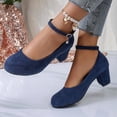 thumbnail image 5 of Bxsruta Flock Ankle Strap Block Heel Pumps for Women, Closed Toe Mid Heel Dress Shoes, 5 of 8