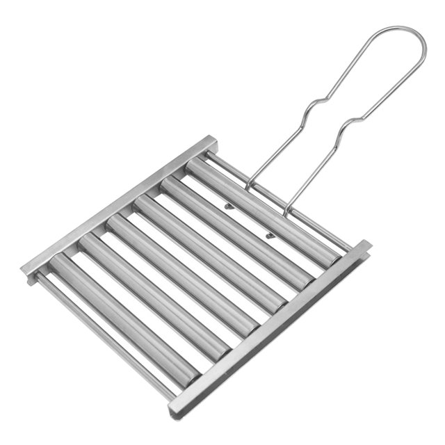 BBQ Hot Dog Roller For Grill Portable Corn Grilling Cooker Tool Foldable Stainless Steel Sausage Roller Rack With Handle Suitable For Home And Outdoor Barbecue 5 Hot Dog Capacity (