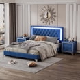 thumbnail image 6 of DeeHome 3-Pieces Bedroom Sets,Queen Size Upholstered Platform Bed with LED Lights and Two Nightstands-Blue, 6 of 9