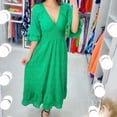 thumbnail image 4 of GYUJNB Robe d'Été 2024 pour Femmes, Mini Robe à Col en V, Robe Midi Ample Plissée, Robe de Plage Courte, Robe d'Été, Verte, 4 of 4