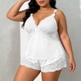 thumbnail image 4 of Uootdi Womens Plus Size Sleepwear Solid Color Delicate Detail Cami Blouse Elastic Waist Casual Shorts Comfy Daily Homewear Outfits, 4 of 7