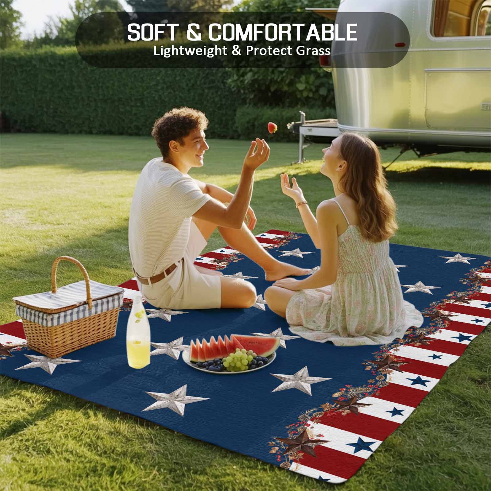 Fsddascl Country Star Farm Outdoor Rug for Patio/Deck/Porch, Non-Slip Large Area Rug 4 x 6 Ft, Red Blue Patriots Stripe American Flag Indoor Outdoor Rugs Washable Area Rugs, Camping Rug Carpet
