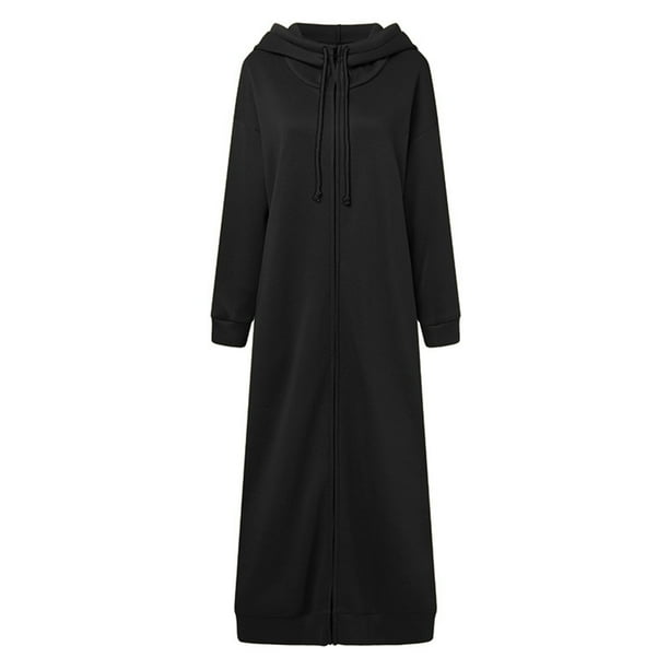 Chaquetas y abrigos casuales con capucha de manga larga para mujer, suéter deportivo con capucha para otoño e invierno, abrigo informal de manga larga con cremallera, bata de color liso de talla grand
