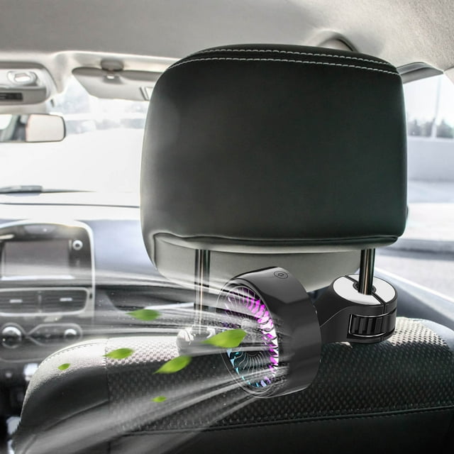 Antqov Car Seat Hook Fan With Rotating RGB Light Cool Fan For Back Seat Passenger Portable Car Fan Headrest Suitable For Vehicles SUVs RVS Boats